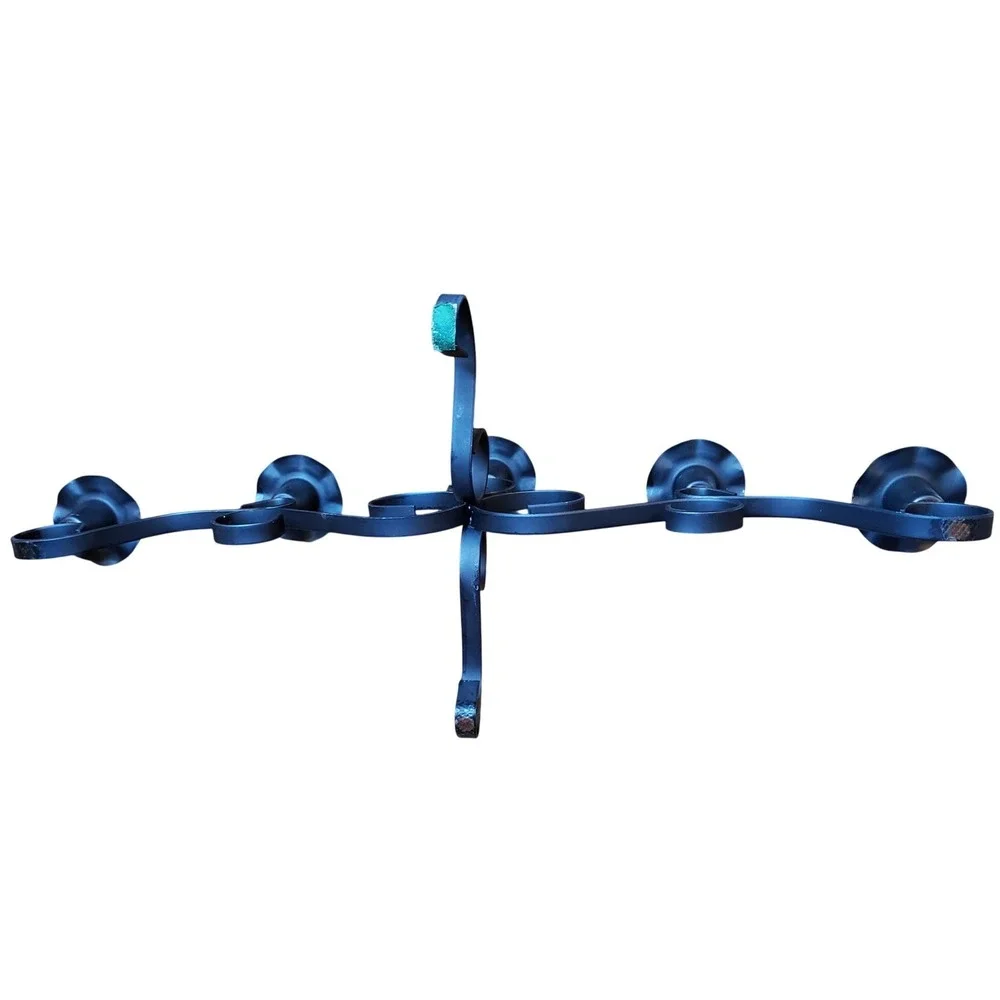 Wrought Iron 5 Light Candelabra Scroll Mantle Centerpiece Fluted‎ Glass Votives